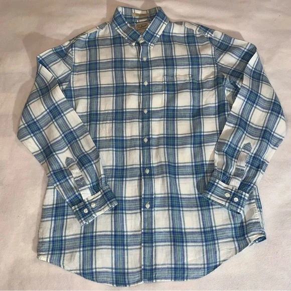 L.L. Bean | Shirts | Ll Bean Slightly Fitted Shirt Mens Large Blue Plaid 0  Linen Button Up | Poshmark